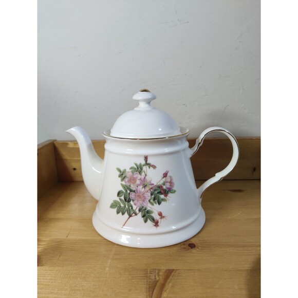 Meritage Spring Floral Porcelain Teapot Ivory Pink Green Tea stains Inside - Picture 1 of 10